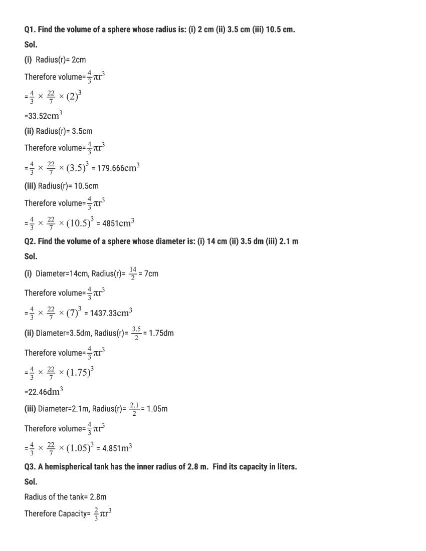 RD Sharma Solutions Class 9 Chapter 21 Surface Area and Volume of a Sphere Excercise 21.2 - Page 1
