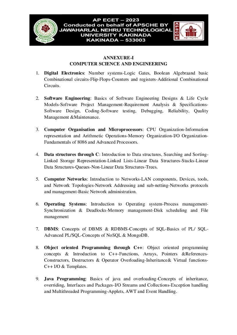 AP ECET 2023 Syllabus for Computer Science and Engineering - Page 1