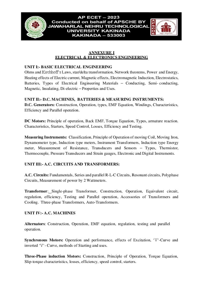 AP ECET 2023 Syllabus for Electrical and Electronics Engineering - Page 1