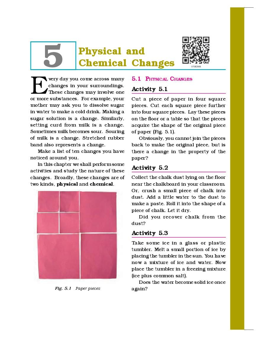 NCERT Book Class 7 Science Chapter 5 Physical and Chemical Changes - Page 1