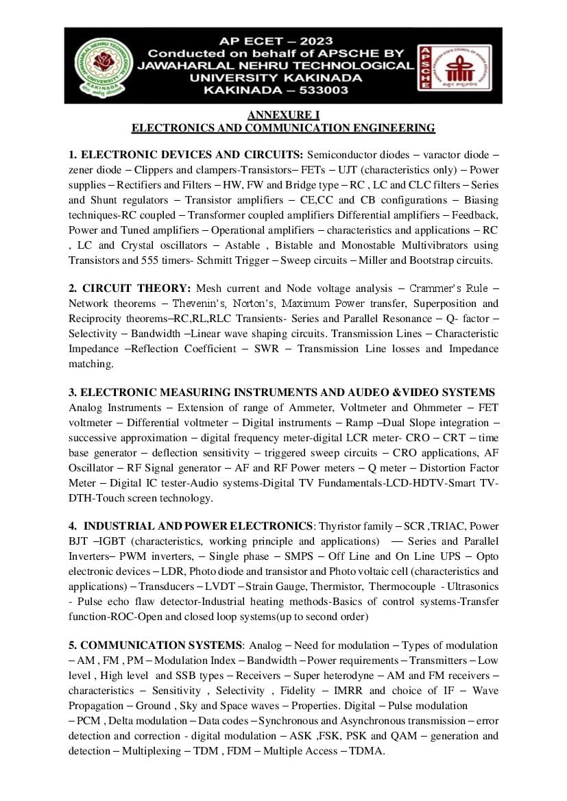AP ECET 2023 Syllabus for Electronics and Communication Engineering - Page 1