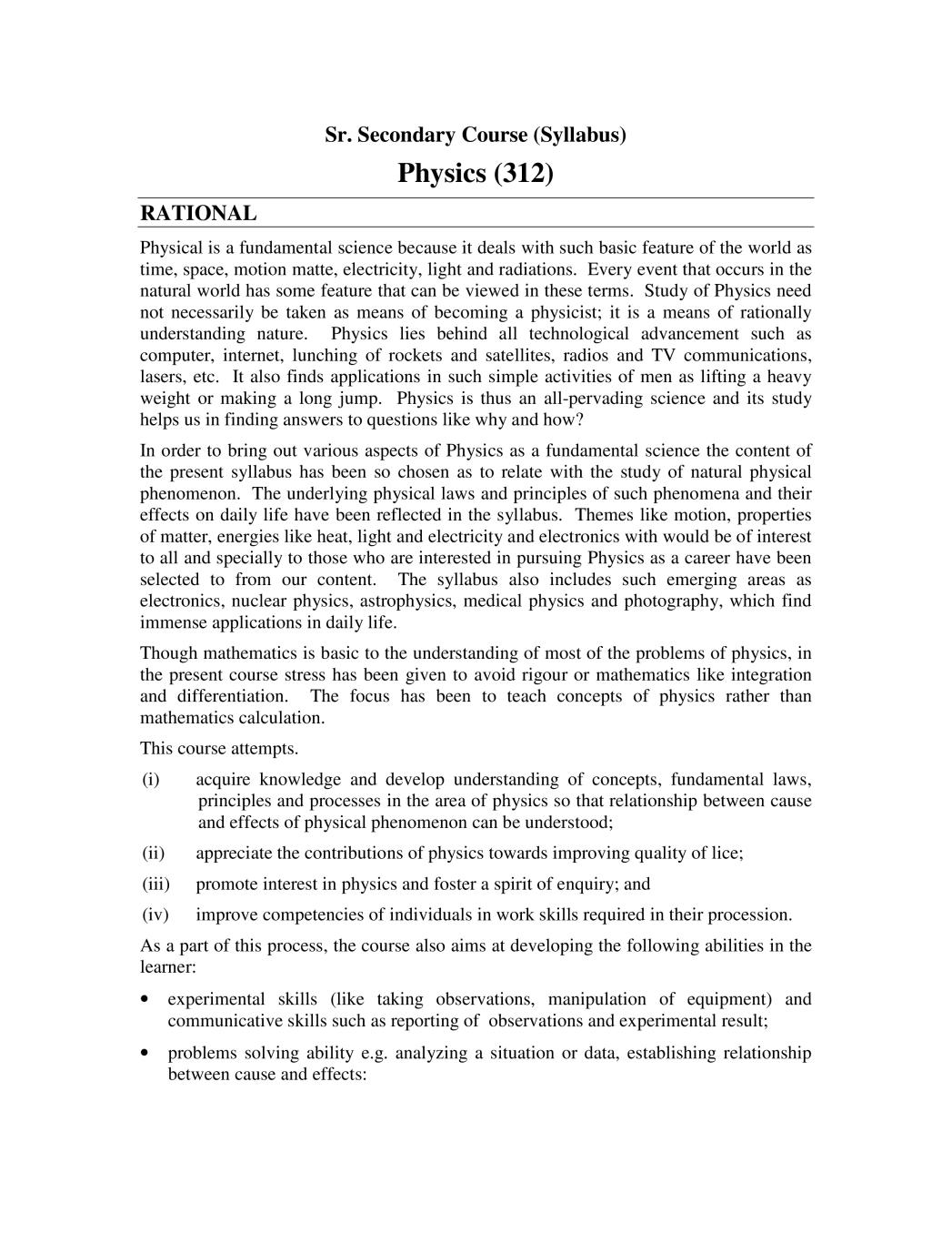 NIOS Class 12 Syllabus - Physics - Page 1