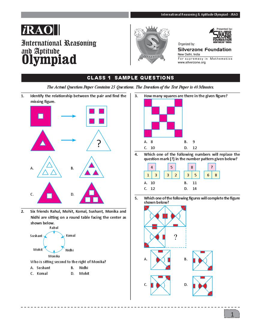 SilverZone iRAO Sample Paper Class 1 - Page 1
