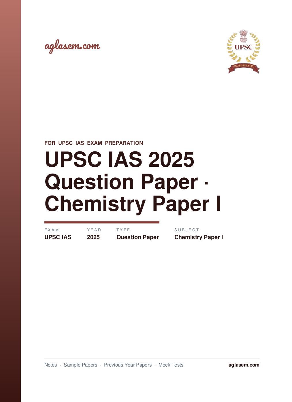 UPSC IAS 2025 Question Paper for Chemistry Paper I - Page 1 of 21
