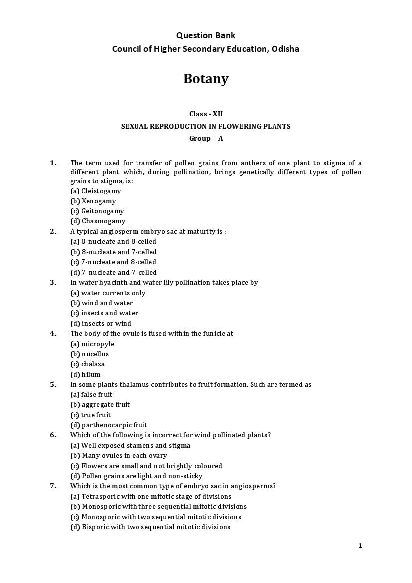Odisha Board Class 12 Sample Question  Botany - Page 1
