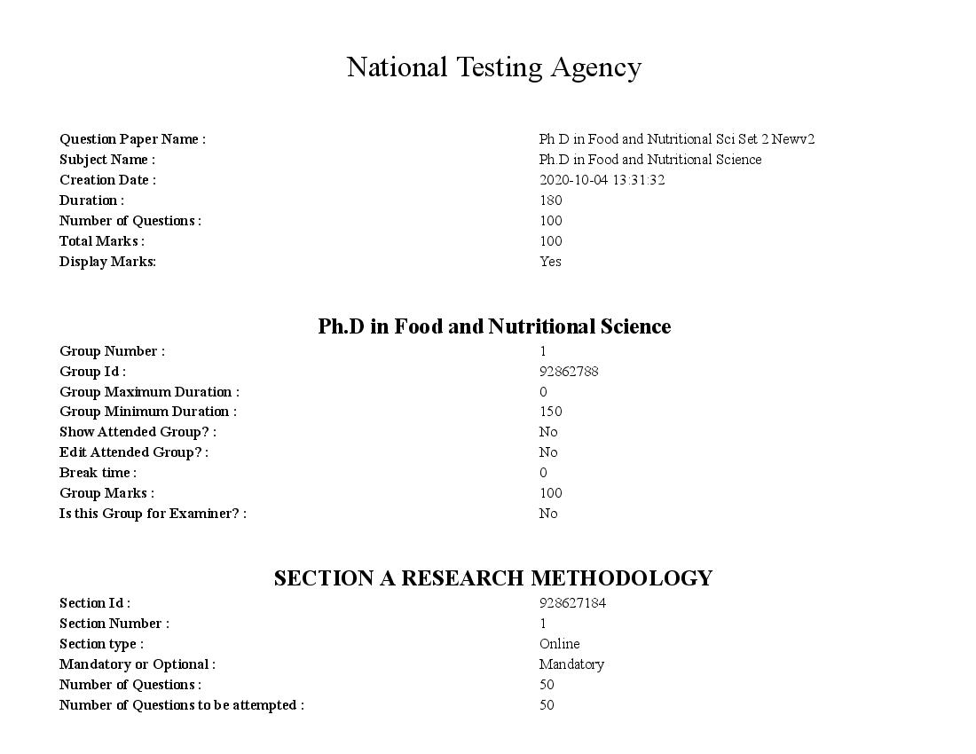 IGNOU Ph.D 2020 Question Paper for Ph.D in Food and Nutritional Science - Page 1 of 149