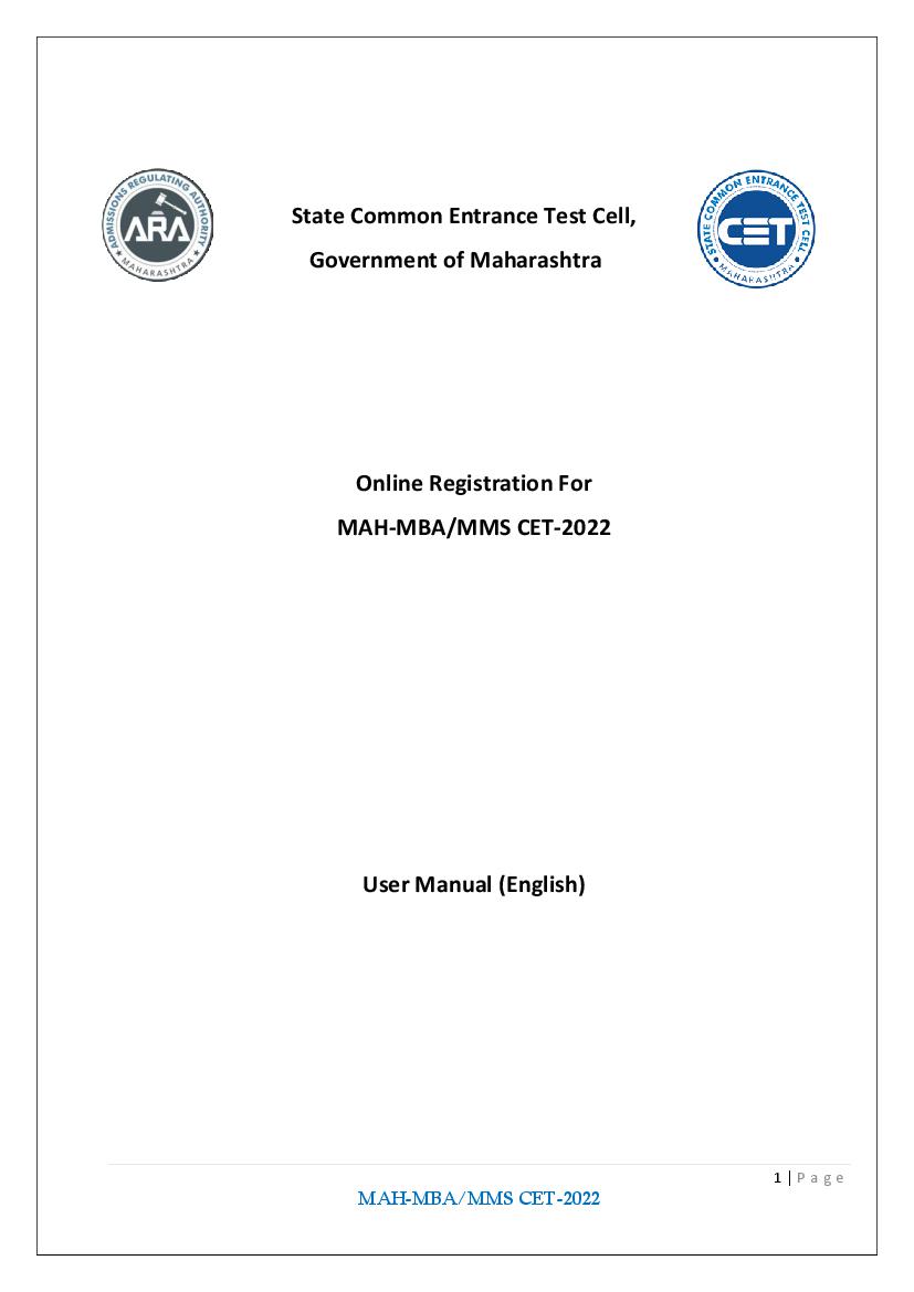 MAH MBA CET 2022 User Manual - Page 1