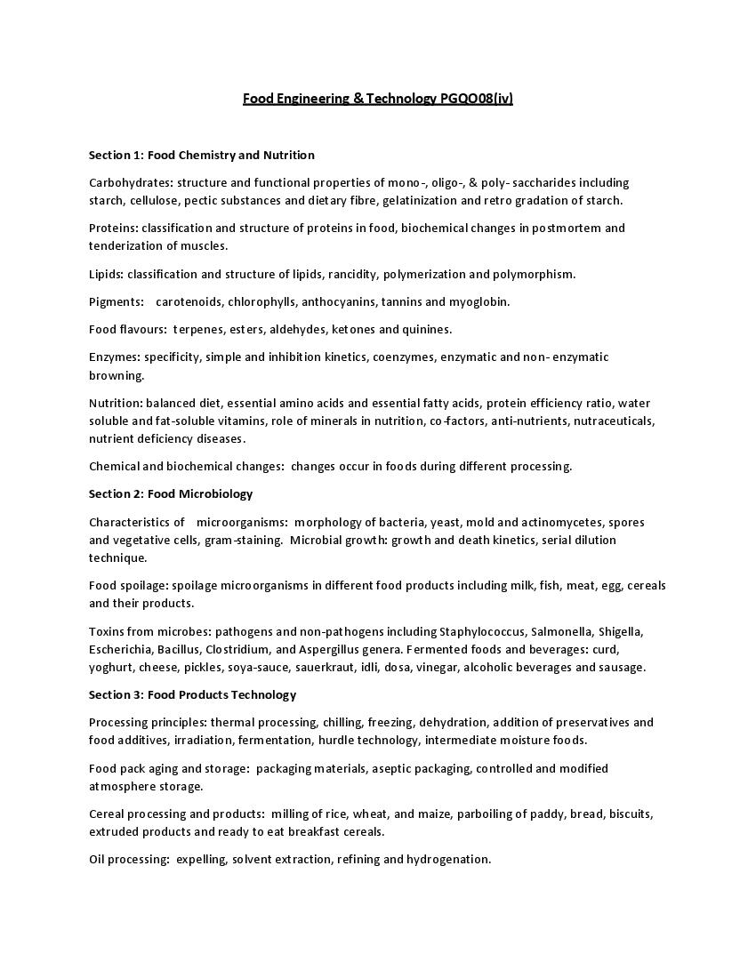 CUET PG 2022 Syllabus PGQP08 (iv) Food Engineering & Technology - Page 1 of 2
