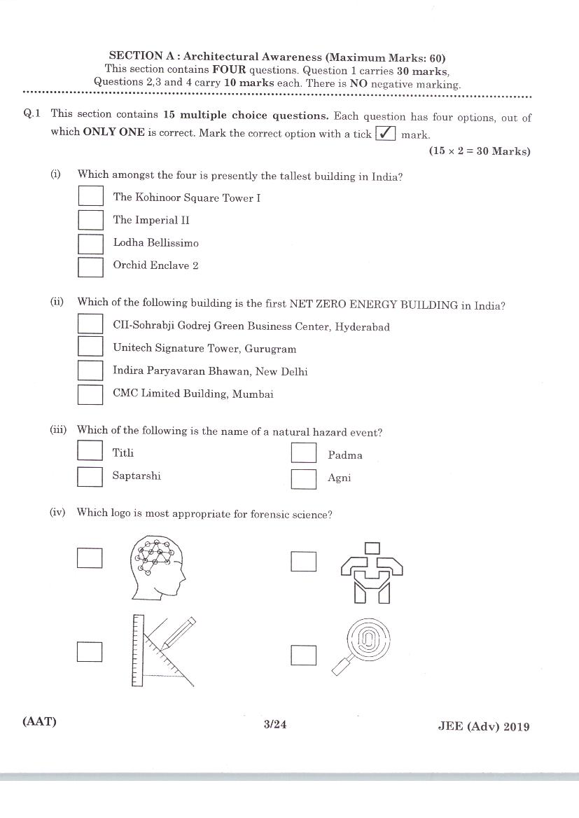 JEE Advanced AAT 2019 Question Paper PDF (Free Download)