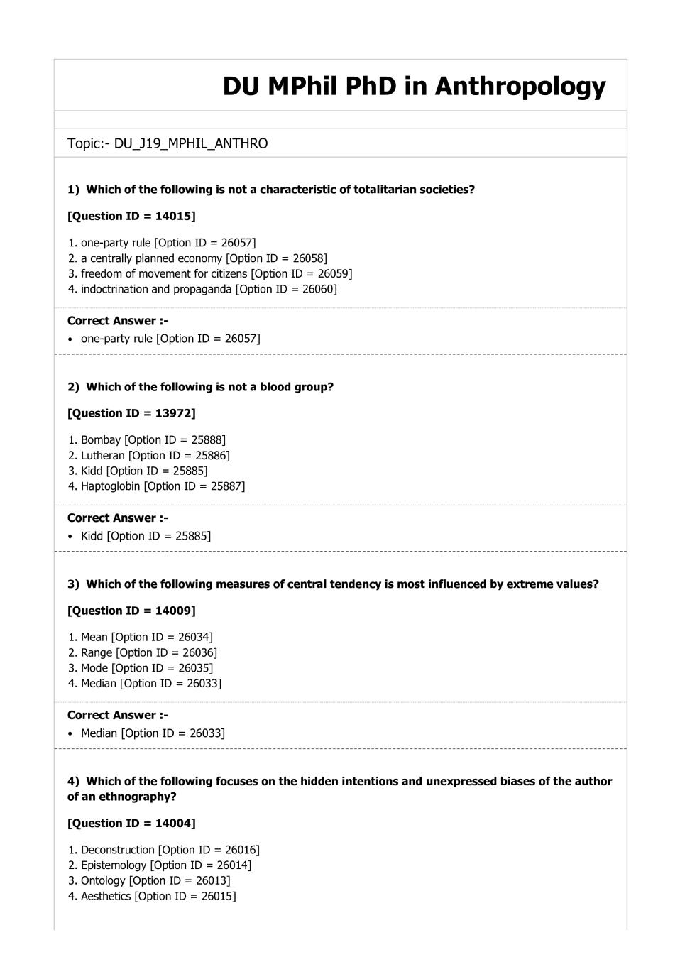 DUET Question Paper 2019 for M.Phil Ph.D in Anthropology - Page 1