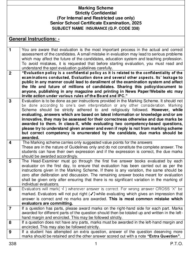CBSE Class 12 Question Paper 2025 Solution Insurance - Page 1