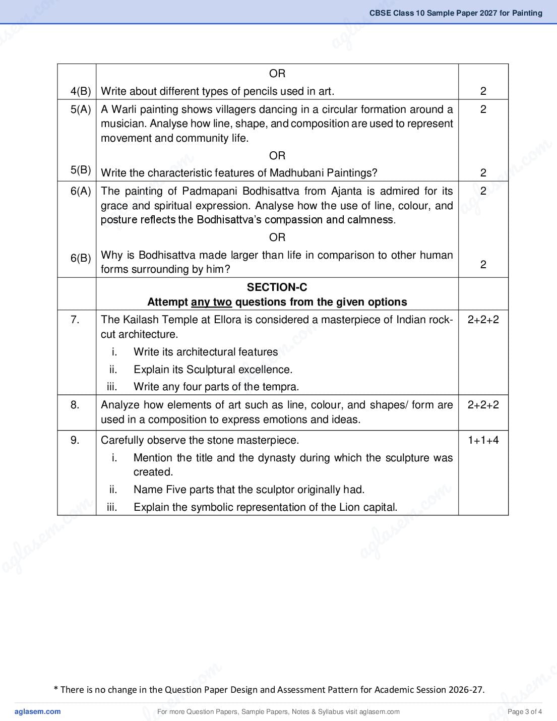 CBSE Class 10 Painting Sample Paper 2027 with Marking Scheme PDF