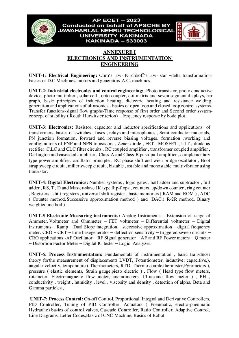 AP ECET 2023 Syllabus for Electronics and Instrumentation Engineering - Page 1