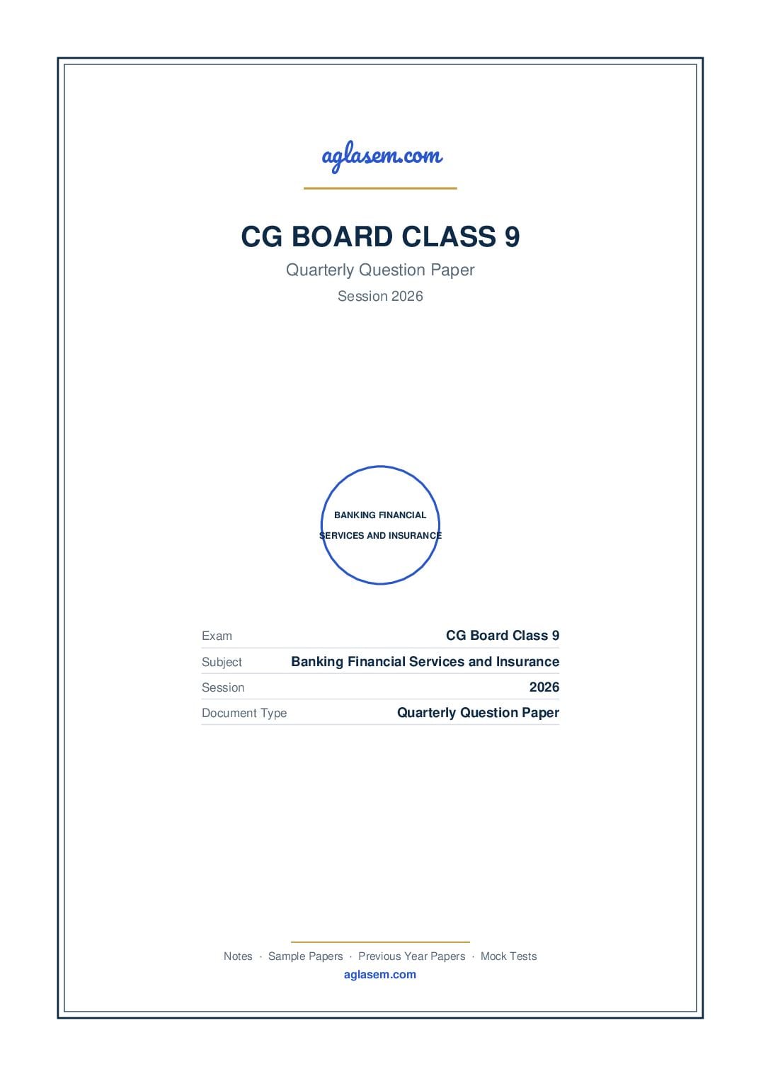 CG Board Class 9 Quarterly Question Paper 2026 Banking Financial Services and Insurance - Page 1 of 3