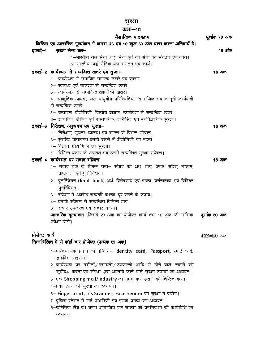 UP Board Class 10 Syllabus 2023 Security - Page 1