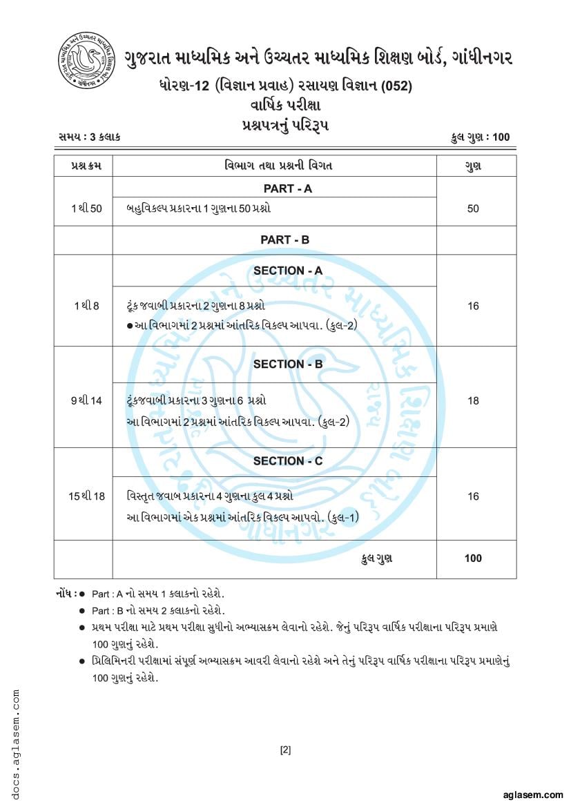 GSEB Class 12 Chemistry Sample Paper 2023 (PDF) - Download Gujarat ...