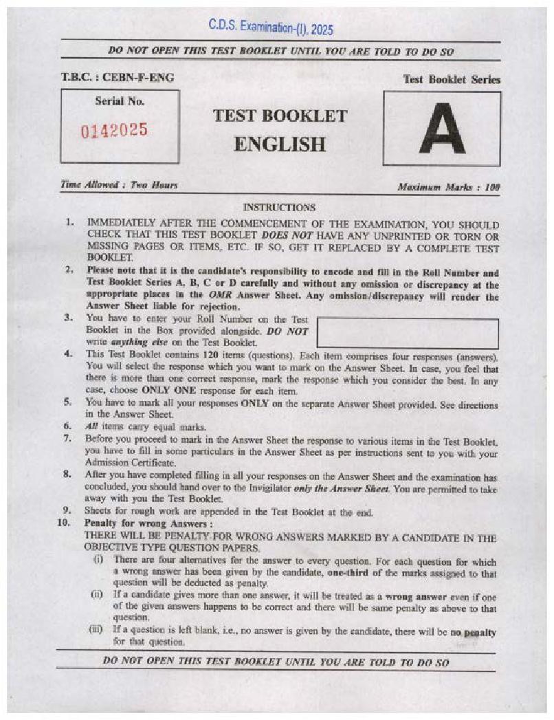 UPSC CDS (I) 2025 Question Paper English - Page 1 of 32