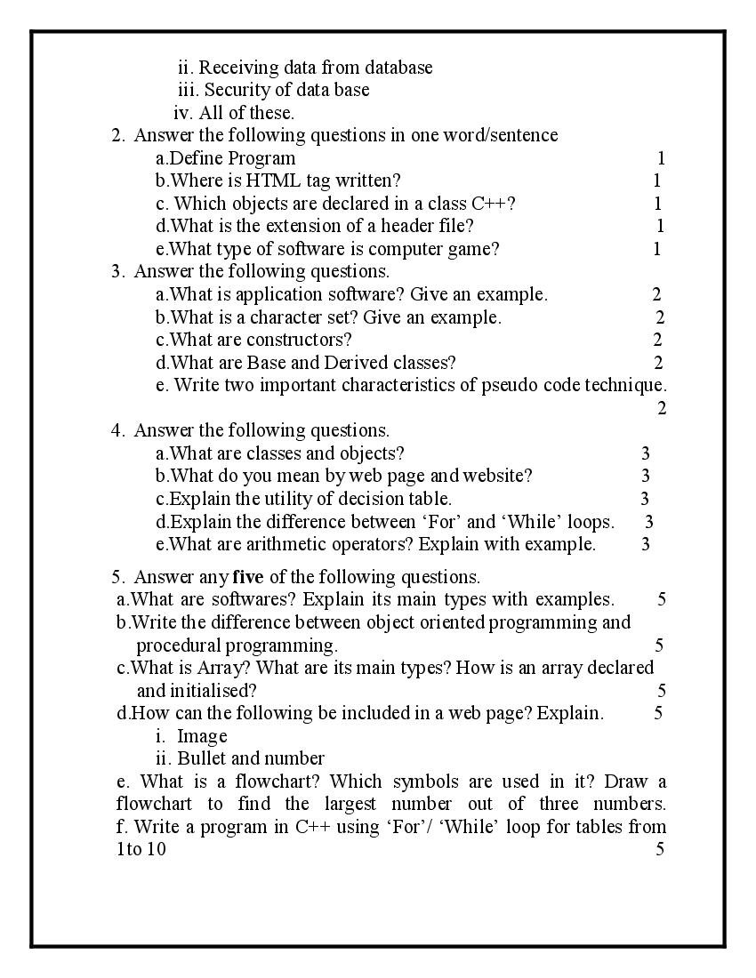 UP Board Class 12 Model Paper 2023 Computer