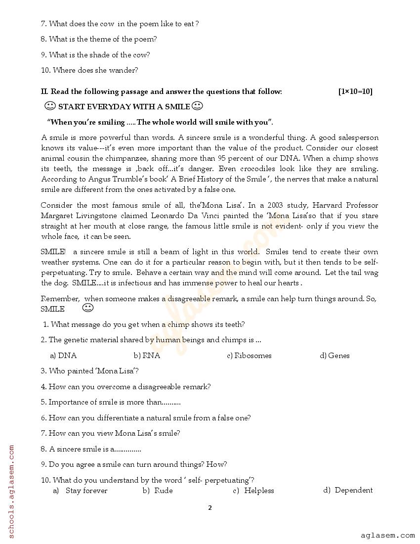 Class 6 english question paper 2023 pdf 6th annual exam english