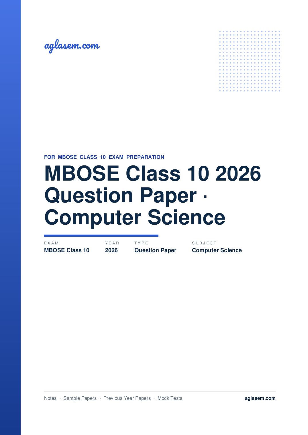 MBOSE Class 10 Question Paper 2026 for Computer Science - Page 1 of 13