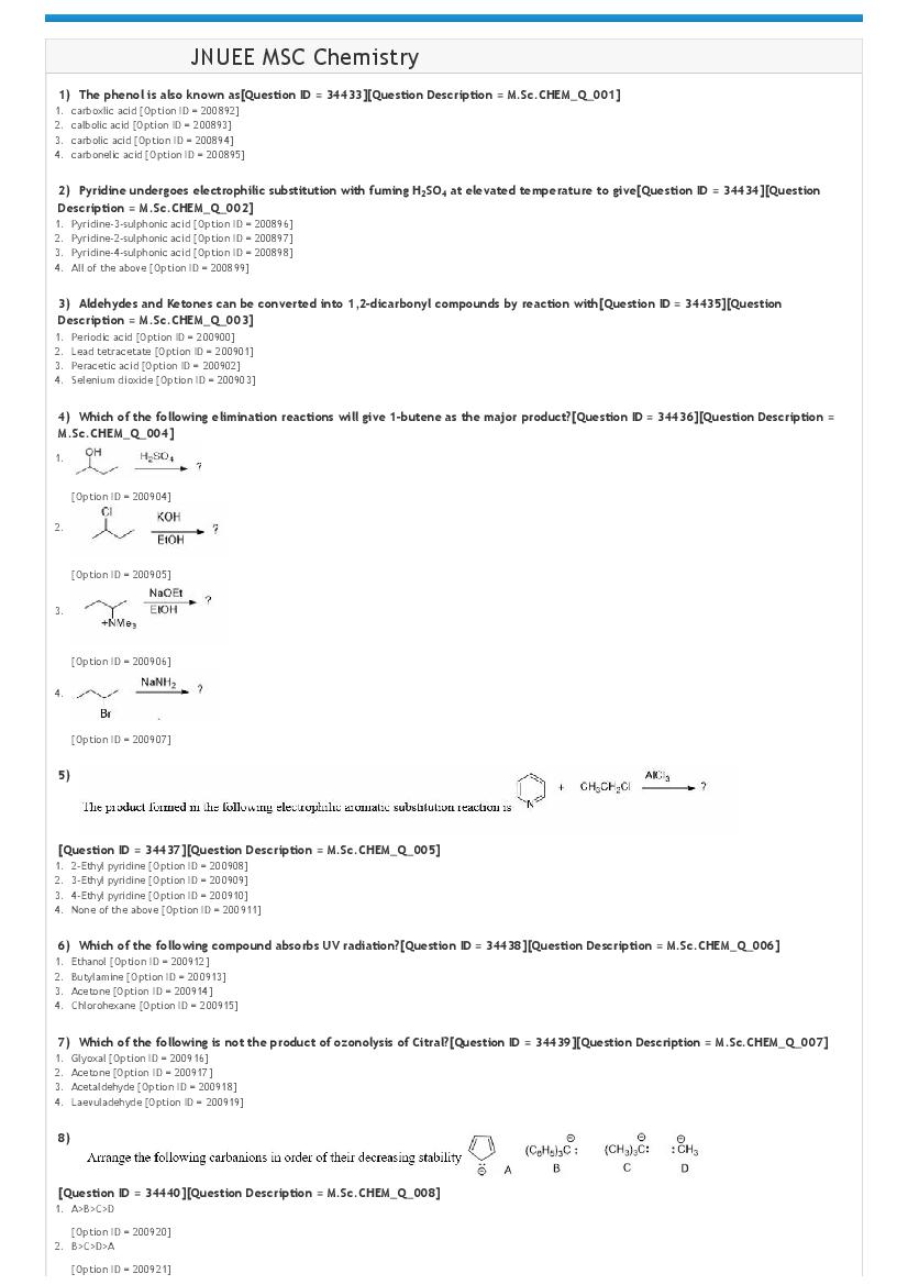 JNUEE 2021 Question Paper M.Sc Chemistry - Page 1