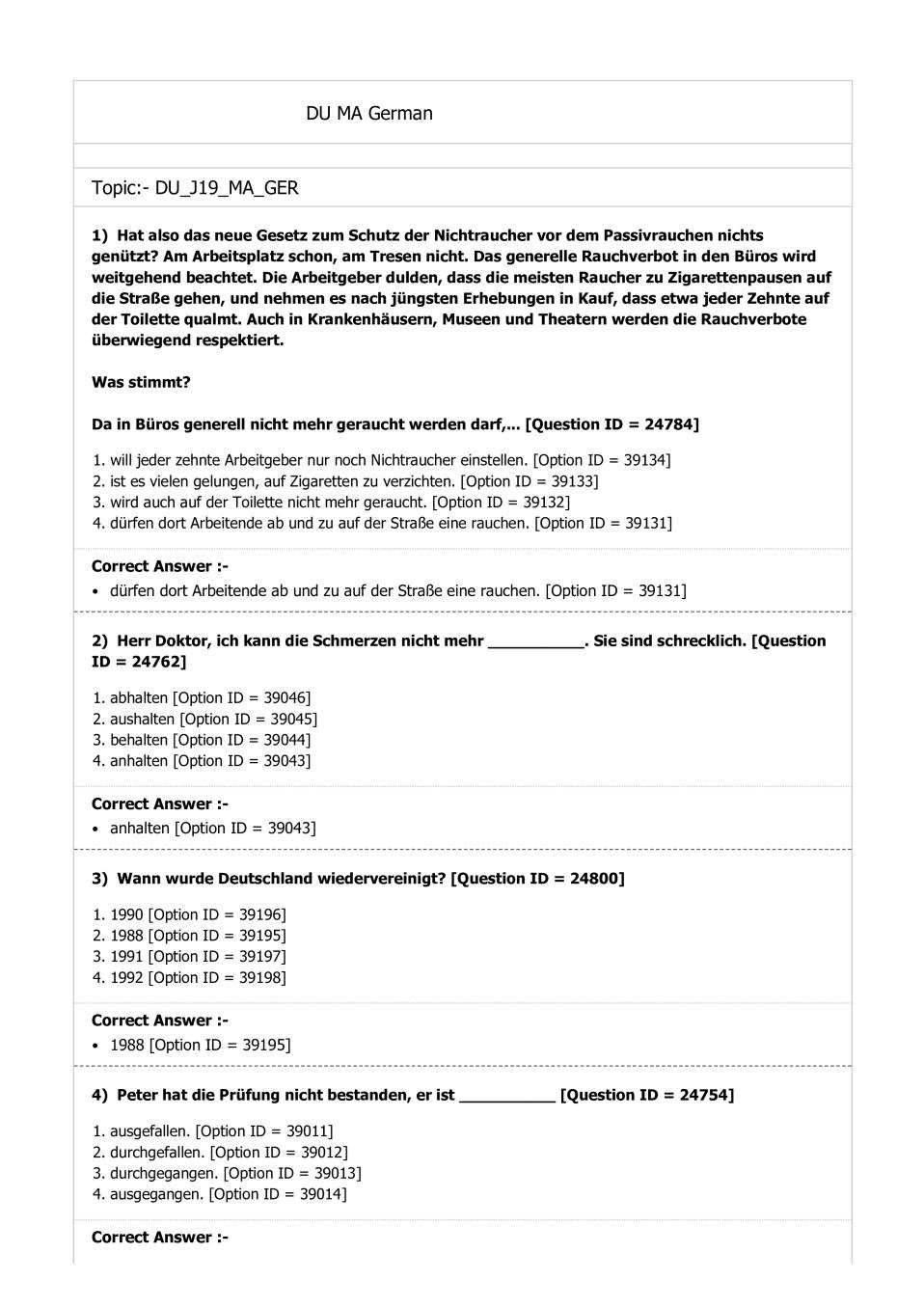 DUET Question Paper 2019 for MA German - Page 1