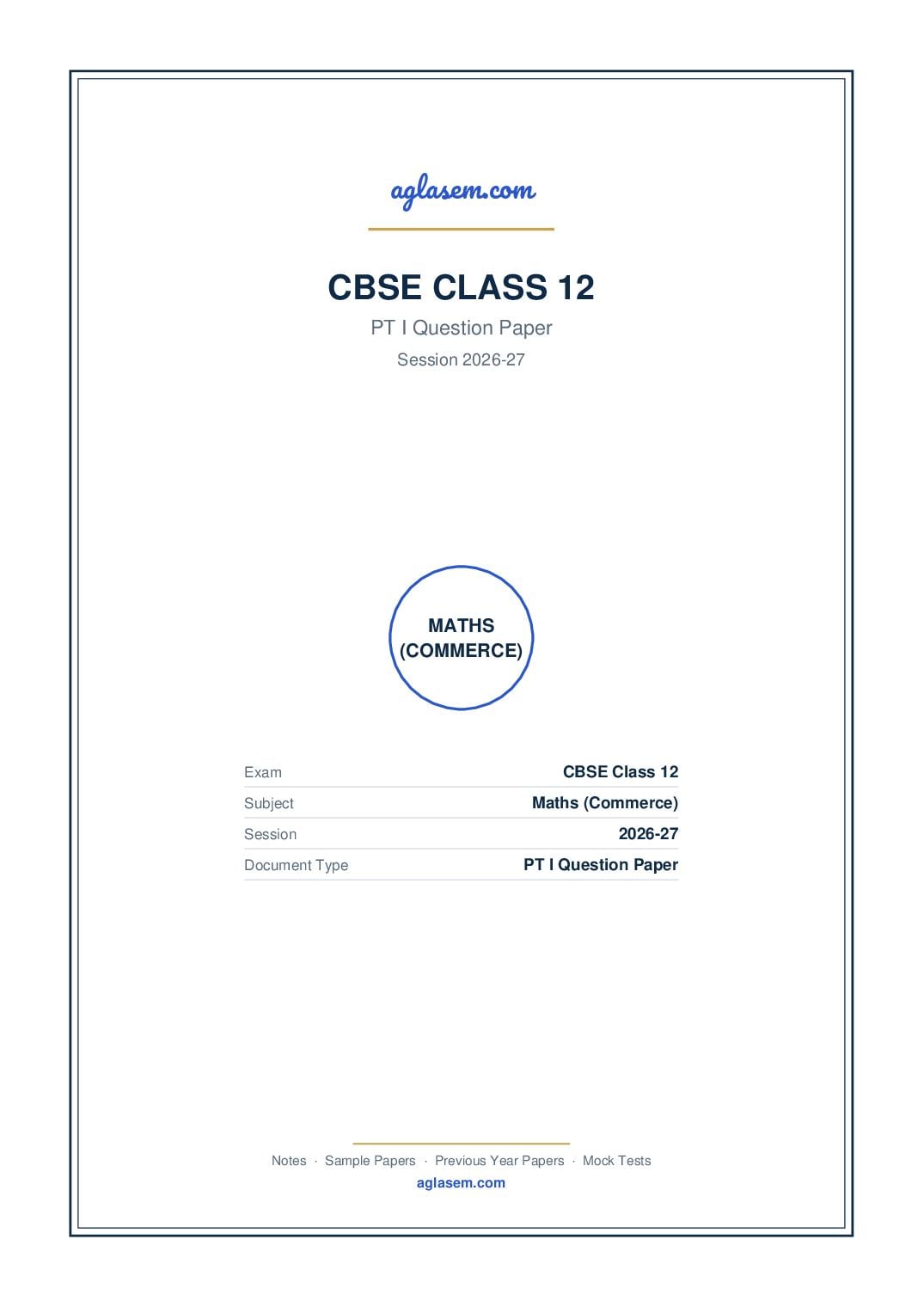 Class 12 PT I Question Paper 2026-27 Maths (Commerce) - Page 1 of 4