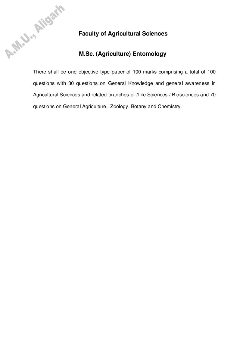 AMU Entrance Exam Syllabus for M.Sc. Agriculture in Entomology - Page 1