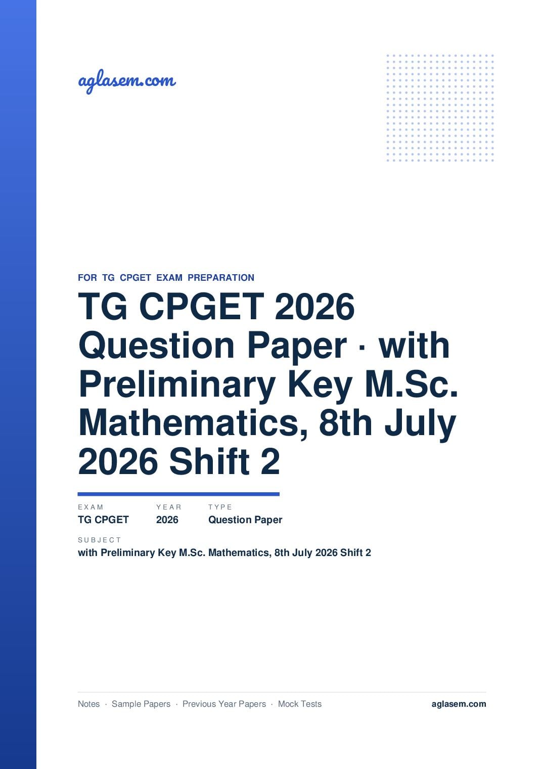 TG CPGET 2026 Question Paper with Preliminary Key M.Sc. Mathematics, 8th July 2026 Shift 2 - Page 1 of 47