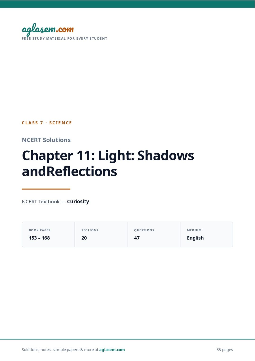 NCERT Solutions Class 7 Science Chapter 11 Light Shadows and Reflections - Page 1 of 36