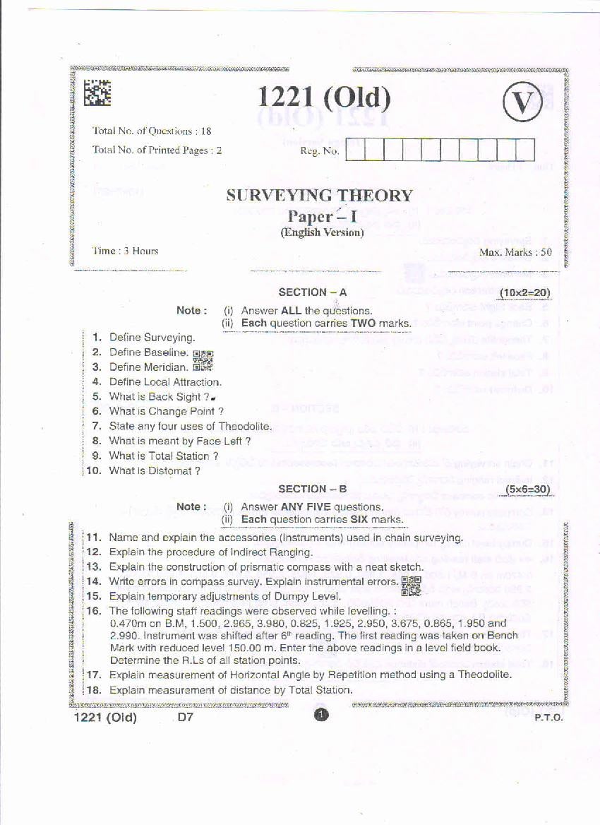 AP Inter 1st Year Question Paper 2021 Surveying Theory - Page 1