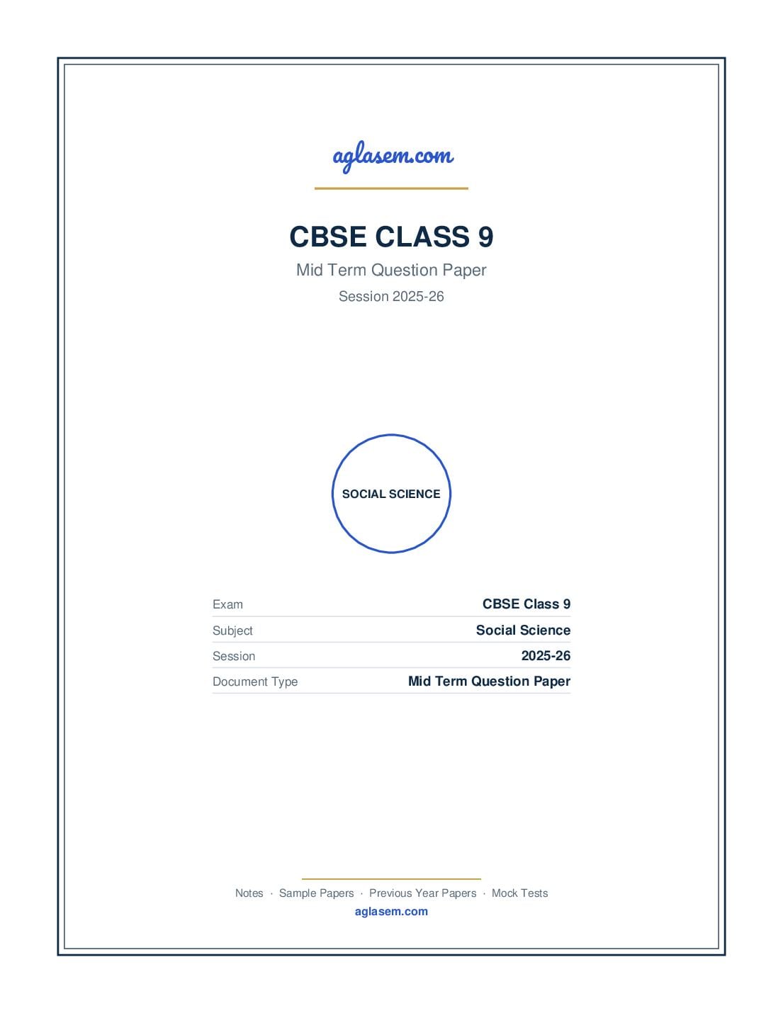Class 9 Mid Term Question Paper 2025-26 Social Science - Page 1 of 6