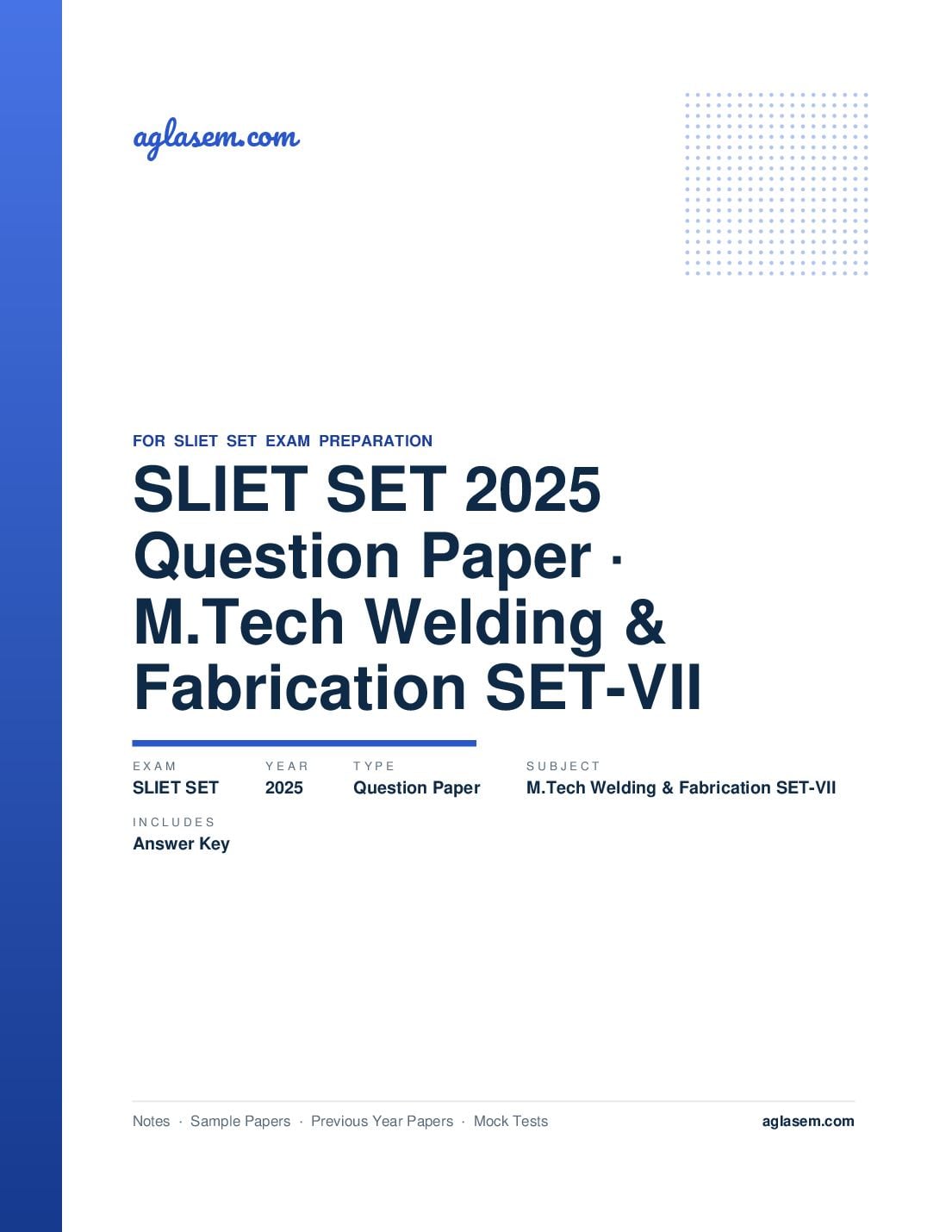 SLIET SET 2025 Question Paper with Answer Key M.Tech Welding & Fabrication SET-VII - Page 1 of 10