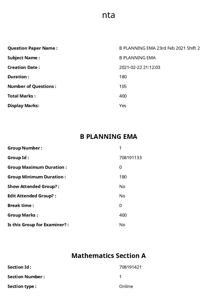 JEE Main 2021 Question Paper 23 Feb Shift  2 B.Plan Malayalam - Page 1