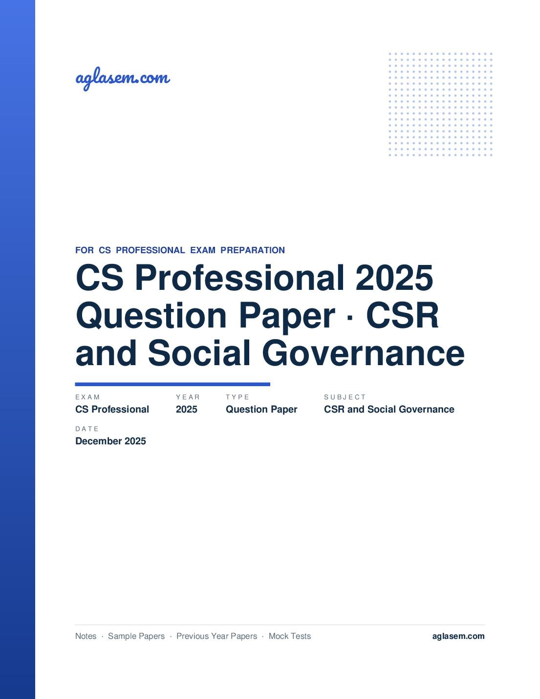 CS Professional December 2025 Question Paper CSR and Social Governance - Page 1 of 17