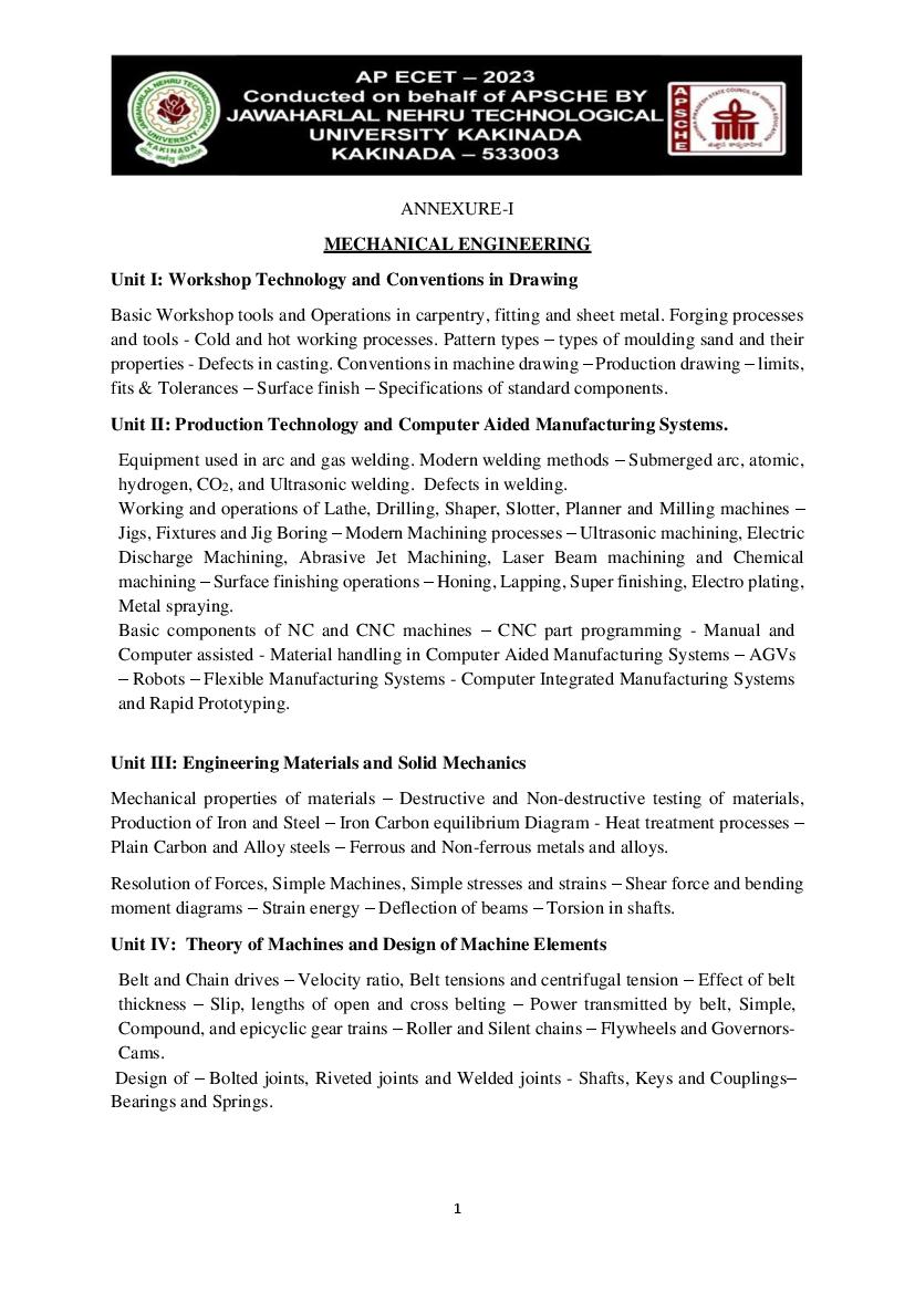 AP ECET 2023 Syllabus for Mechanical Engineering - Page 1