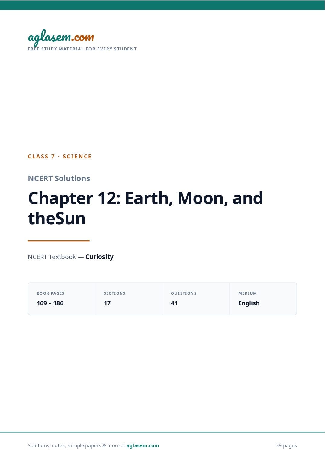 NCERT Solutions Class 7 Science Chapter 12 Earth Moon and the Sun - Page 1 of 40