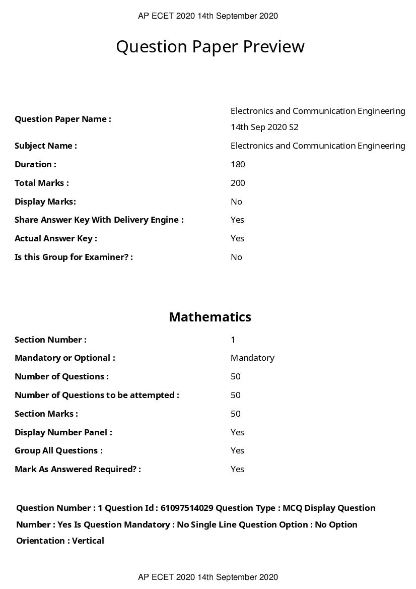 AP ECET 2020 Question Paper Electronics and Communication Engineering - Page 1