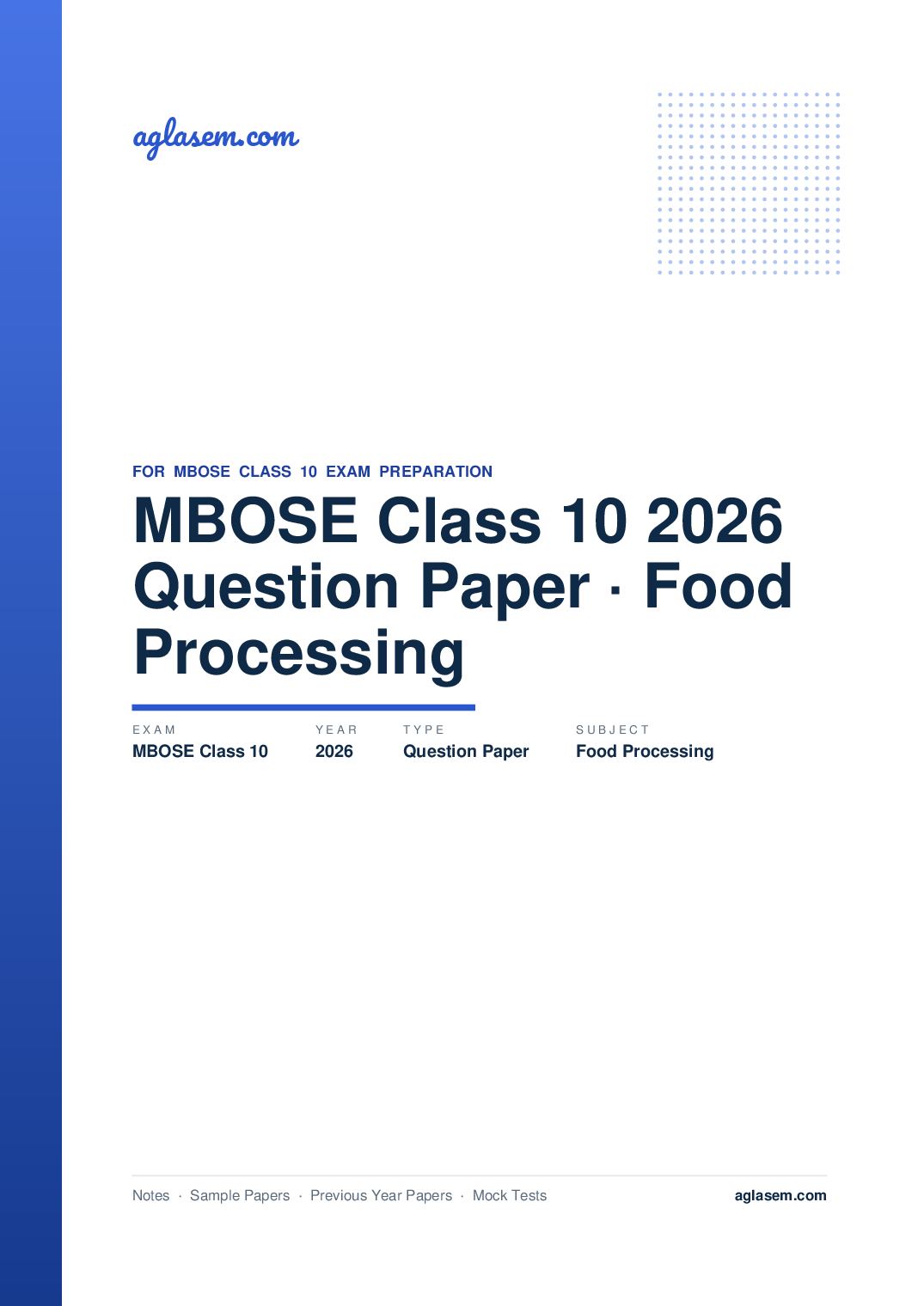 MBOSE Class 10 Question Paper 2026 for Food Processing - Page 1 of 5