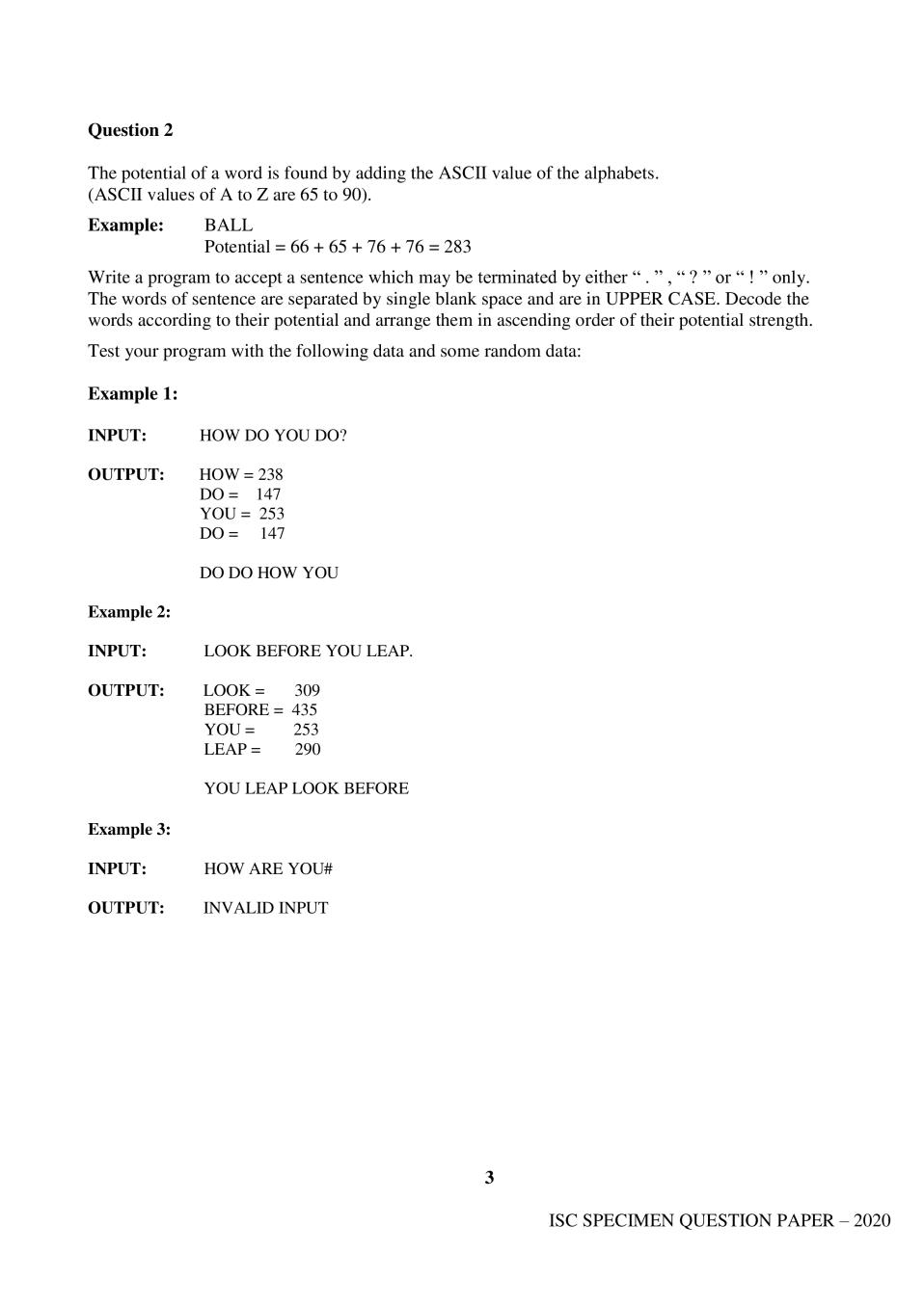 ISC Class 12 Sample Paper 2020 - Computer Science (Paper 1 & 2 ...