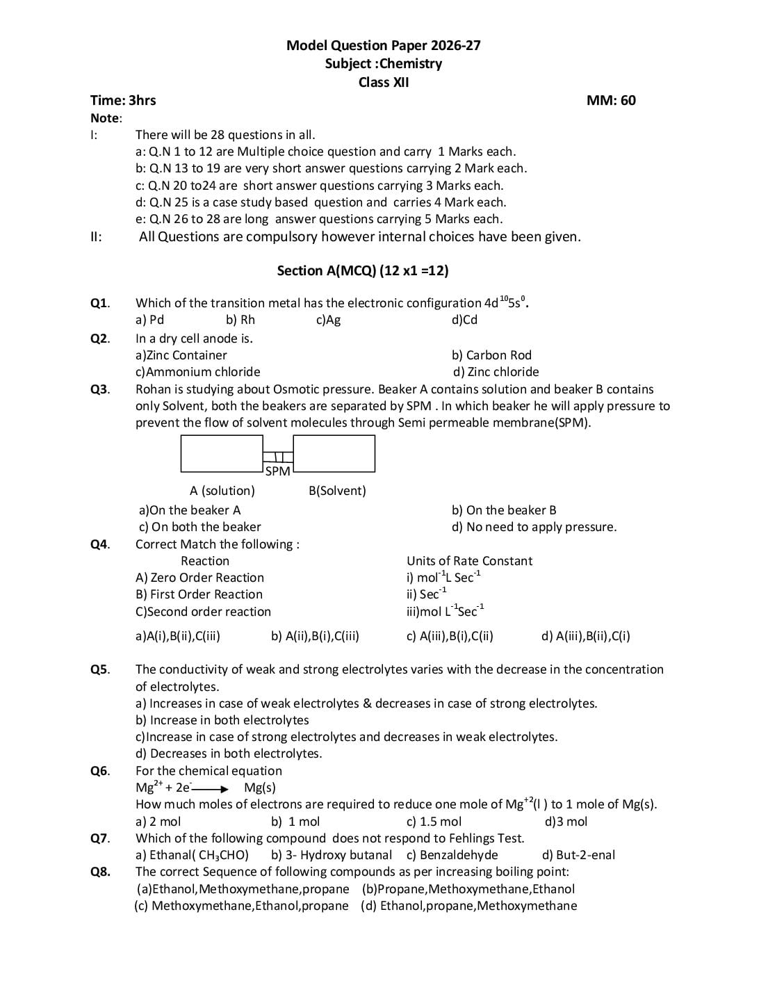 HP Board 12th Class Model Question Paper 2027 Chemistry - Page 1 of 8