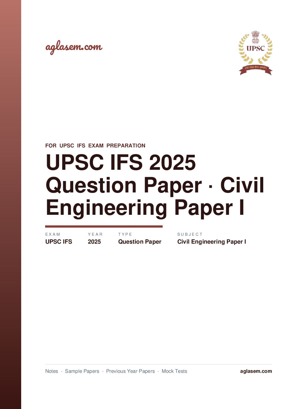 UPSC IFS 2025 Question Paper for Civil Engineering Paper I - Page 1 of 13