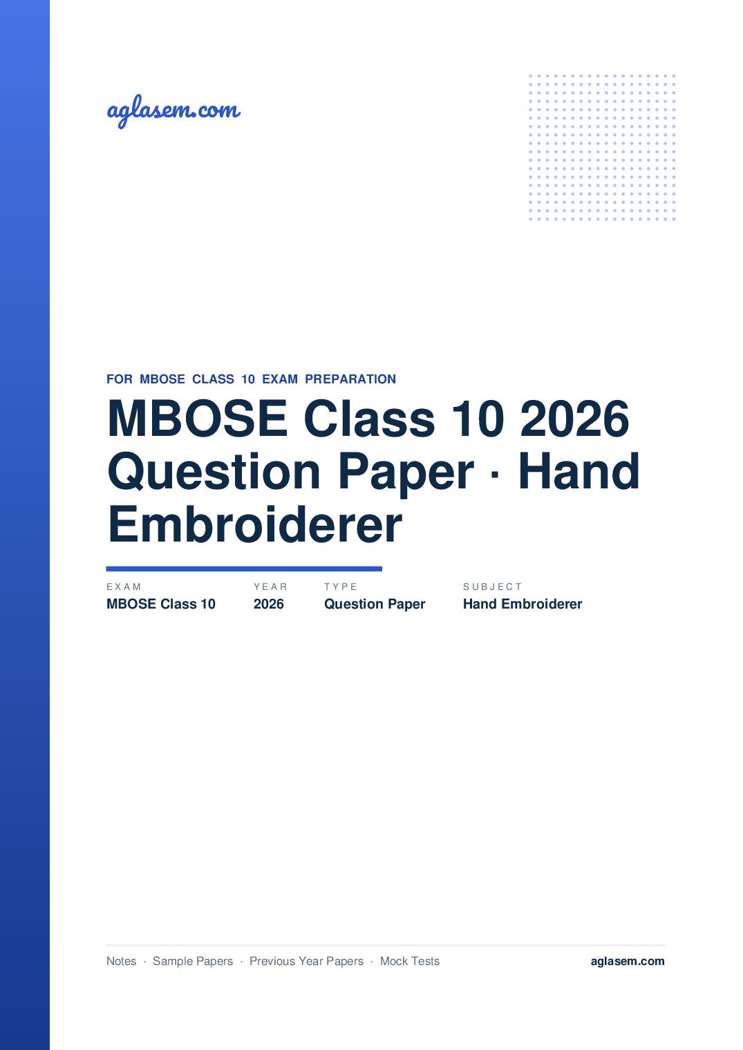 MBOSE Class 10 Question Paper 2026 for Hand Embroiderer - Page 1 of 6