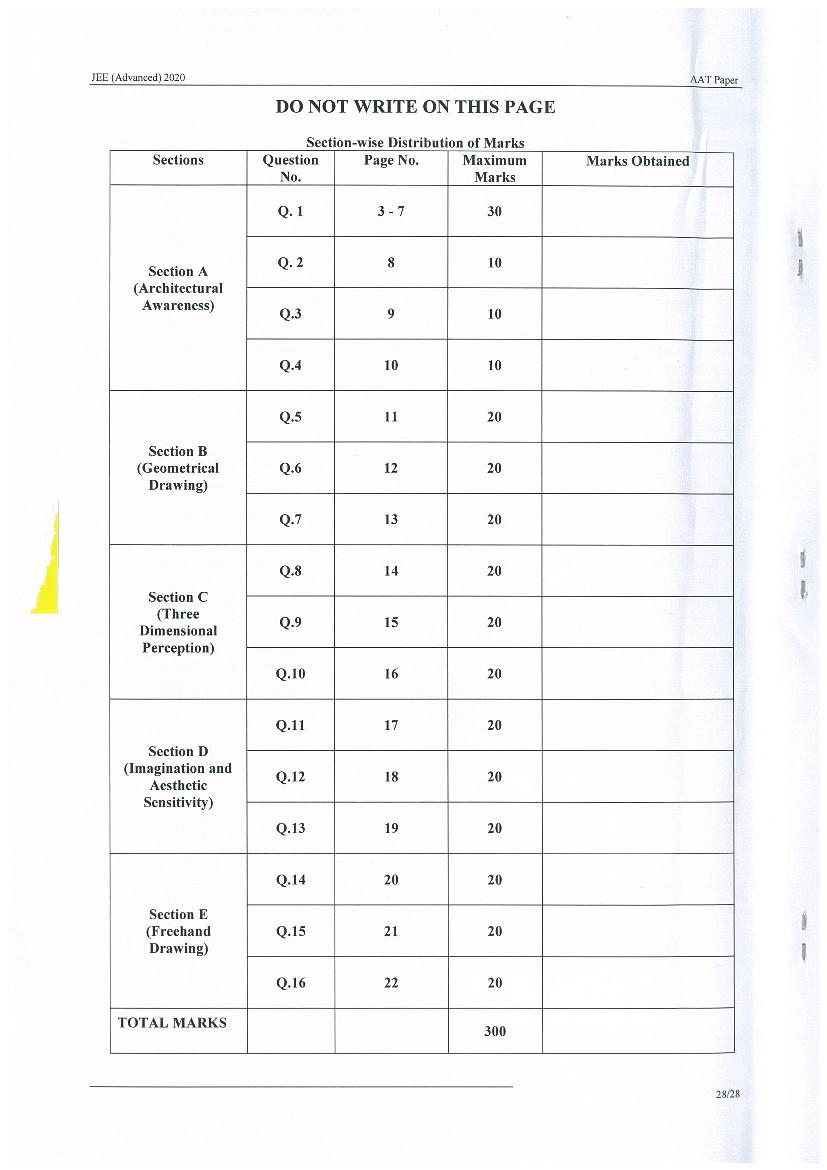 JEE Advanced AAT 2020 Question Paper PDF (Free Download)