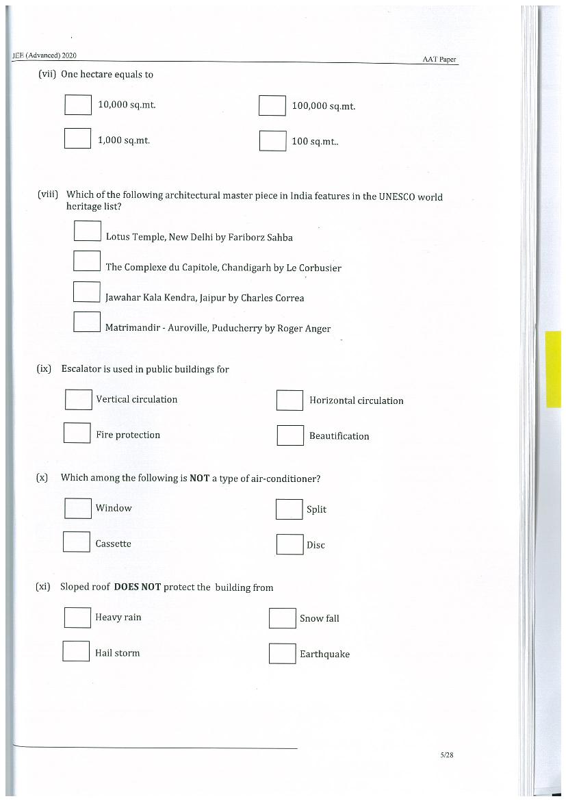 JEE Advanced AAT 2020 Question Paper PDF (Free Download)
