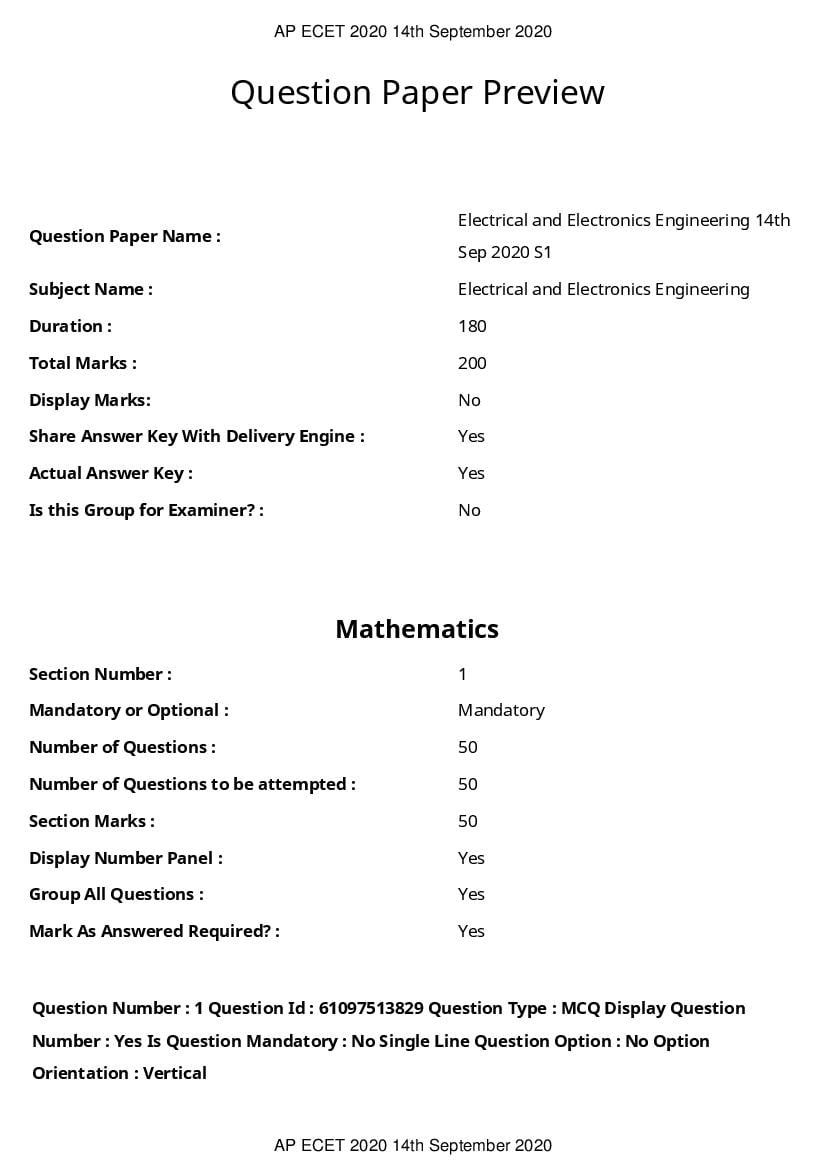 AP ECET 2020 Question Paper Electrical and Electronics Engineering - Page 1