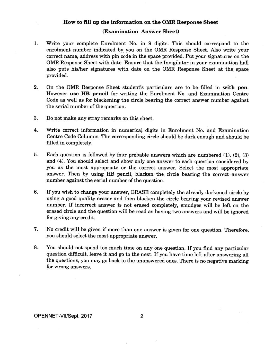 IGNOU OPENNET 2017 Question Paper PDF (OPENNET-VII)