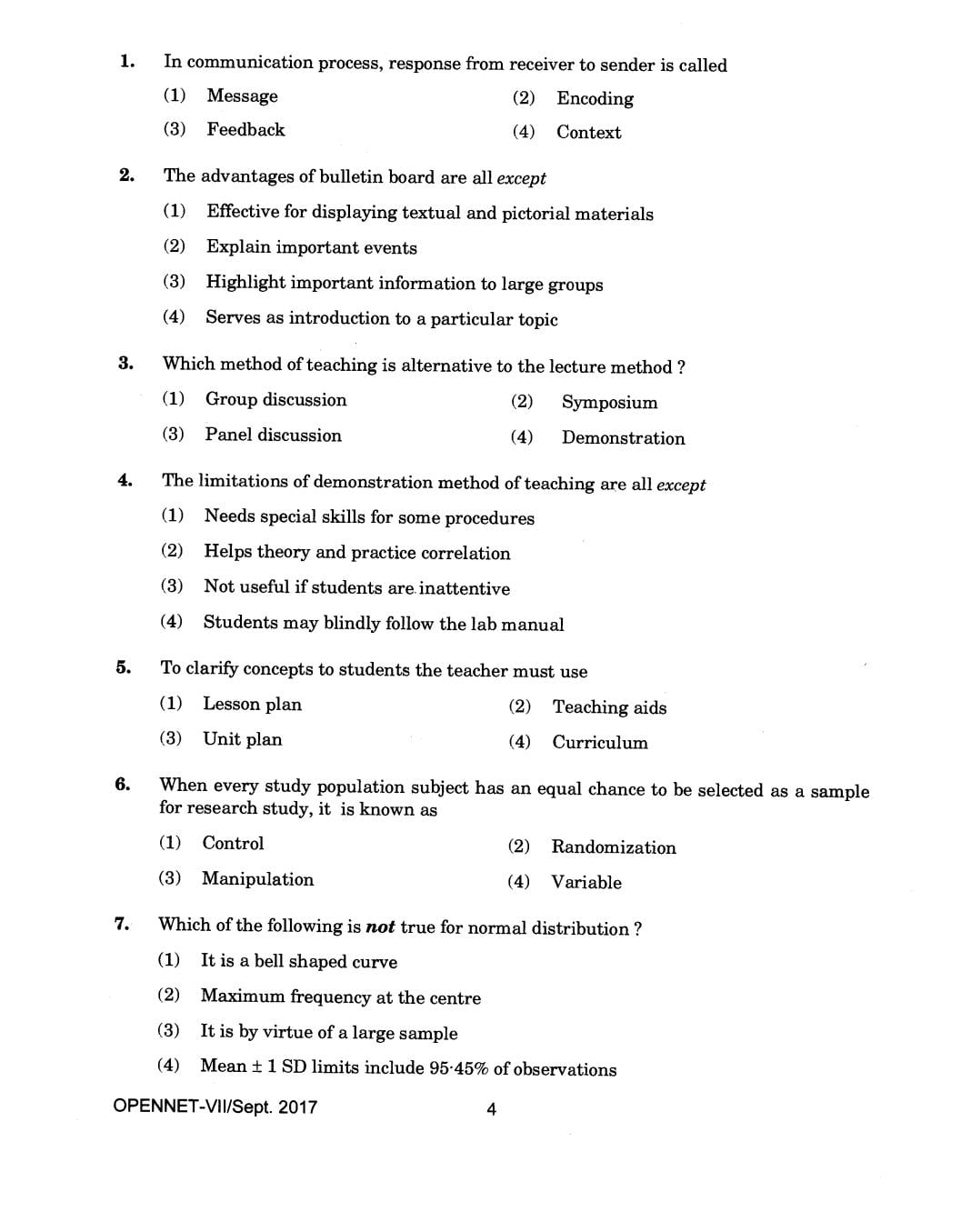 IGNOU OPENNET 2017 Question Paper PDF (OPENNET-VII)