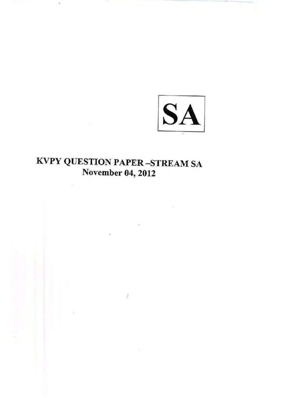 KVPY 2012 Question Paper with Answer Key for SA Stream - Page 1