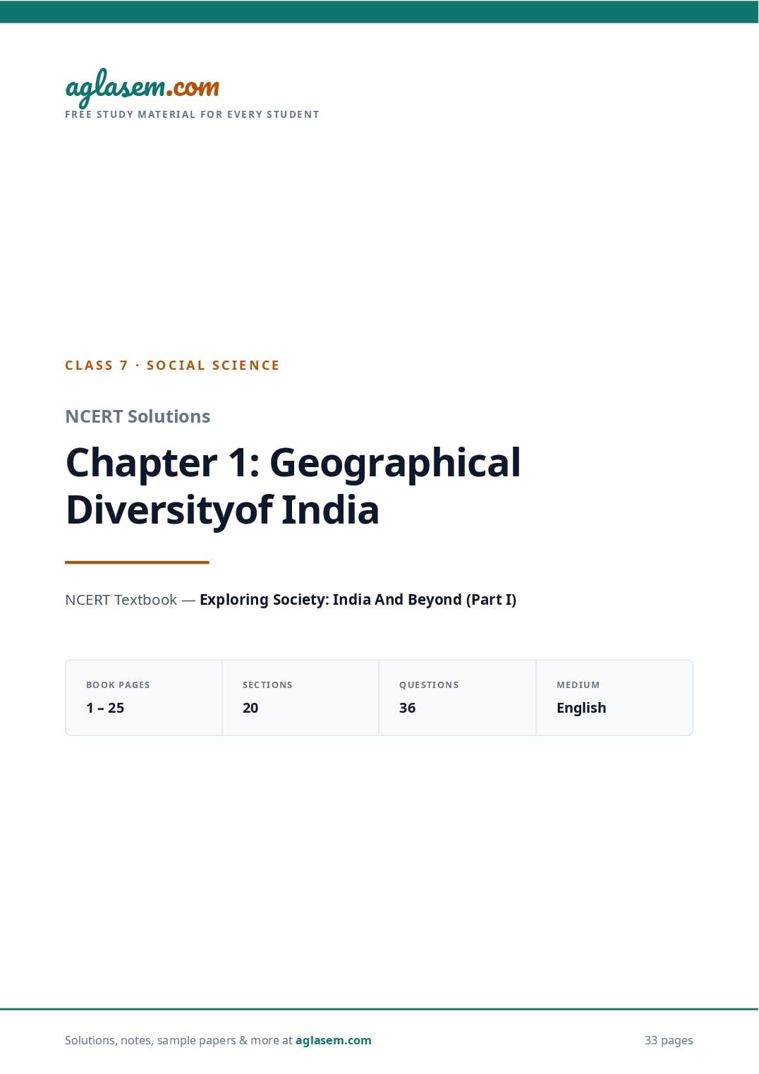 NCERT Solutions Class 7 Social Science Chapter 1 Geographical Diversity of India - Page 1 of 34